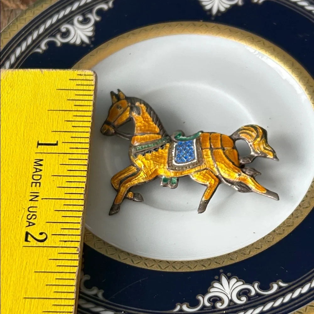Vintage Siam Sterling Yellow Enamel Horse Brooch